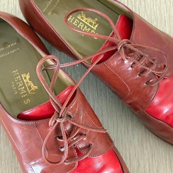 HERMÈS Paris Vintage Burgundy & Cherry Red Leather Shoes Size EU 39 US 8.5 - Picture 3 of 10